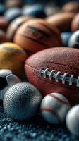Various sports balls arranged together showcasing the diversity of athletic equipment in a close-up setting photo