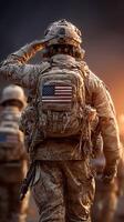 Soldier saluting during sunset, showcasing dedication and patriotism in a military setting photo