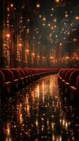 Elegant theater interior with ornate decor and shimmering lights creating a magical atmosphere at night photo