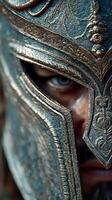 Intricate warrior helmet highlighting craftsmanship and historical significance in ancient combat settings photo