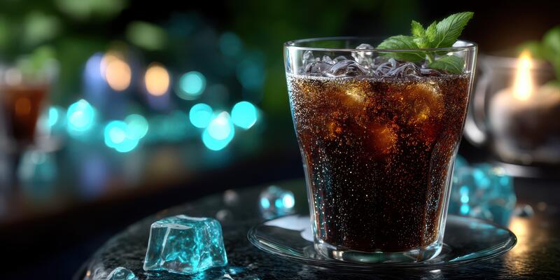 Refreshing beverage served in a glass with ice and mint, perfect for warm evenings at a cozy bar or outdoor gathering