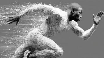 Athlete sprinting with dynamic motion effect in a modern artistic representation photo