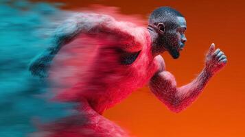 Dynamic runner in abstract art showcasing speed and energy during a vibrant sunset photo