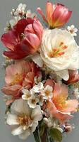 Vibrant floral arrangement featuring peonies and tulips in soft hues for a spring celebration photo