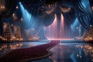Elegant winter celebration at a grand venue with twinkling lights and festive decor photo