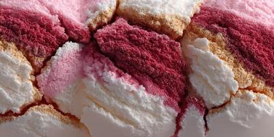 Colorful layers of ice cream with vibrant swirls and textures in a dessert bowl captured at a close-up view photo