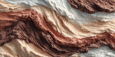 Organic texture of swirled chocolate and vanilla ice cream presented in an abstract pattern created in a dessert shop photo