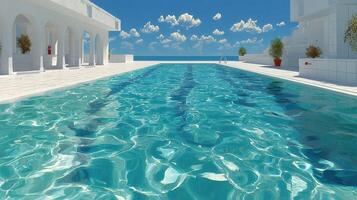 Luxurious pool overlooking the ocean under a clear blue sky in a tranquil resort setting photo