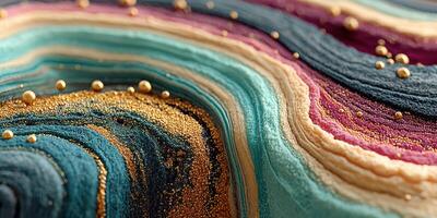 Colorful abstract waves of texture and shimmer in vibrant shades of blue, pink, and gold layers photo