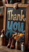 Thank you sign with vibrant lettering and decorations in cozy ambiance displays gratitude in a warm setting photo