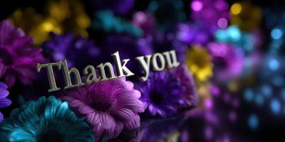 Colorful display of flowers with a heartfelt thank you message in a vibrant setting photo