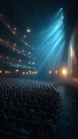 Audience captivated by performance in a historic theater filled with dramatic lighting and elegant decor photo