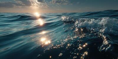 Waves shimmer under sunset at a serene ocean location showcasing nature's tranquil beauty photo