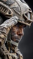 Soldier saluting in a snow-covered environment, showcasing resilience in harsh conditions during winter training photo