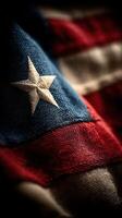 Close-up view of an embroidered Texas flag highlighting its unique colors and design details in soft lighting photo