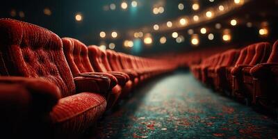 Rows of red velvet theater seats awaiting the audience's arrival for an evening performance in a historic venue photo