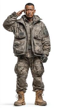 Military personnel saluting with respect during a formal ceremony in a neutral background setting photo