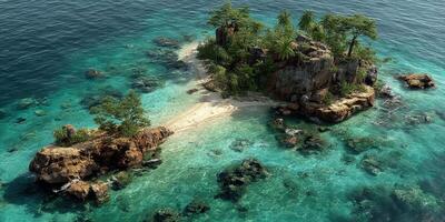 Beautiful tropical island with clear turquoise water and vibrant greenery during sunny daylight photo