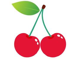 Modern digital art of ripe cherries with glossy red surface soft shadows and a stylized leaf clean composition perfect for diet food and organic product themes vector
