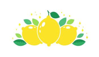 Adorable lemon with playful green leaves illustrated in flat style. Bright and cheerful design with minimal color on white background. vector