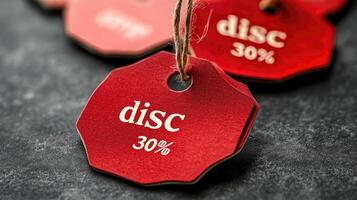 Discount tag with discount price on it photo