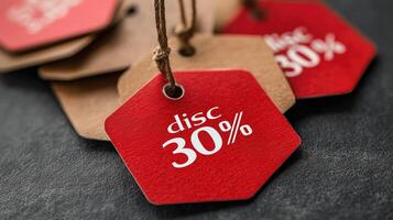 Discount tags with the words discount 30 photo