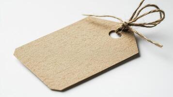 A brown paper tag with a string tied to it photo