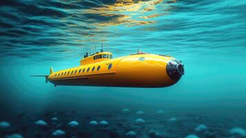 A yellow submarine under the water photo