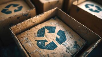 A box with a recycling symbol on it photo