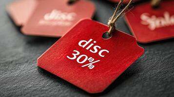 Discount tags with the words disc 30 photo
