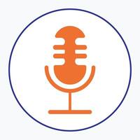orange microphone icon enclosed within a blue circular border set against a white background simple and modern audio recording voice communication podcasting vector