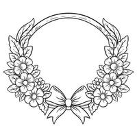 Black and white round frame with floral ornament. Copy space clip art vector