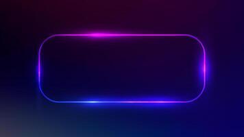 Neon rounded rectangle frame with shining effects on dark purple. Empty glowing techno backdrop. illustration vector