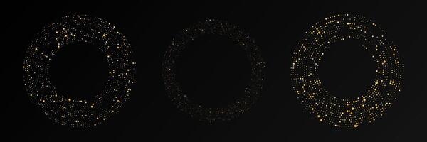 Abstract glowing halftone dotted . Set of three gold glitter patterns in circle form. Circle halftone dots. illustration vector