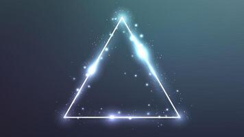 Neon triangle frame with shining effects and sparkles on dark background. Empty glowing techno backdrop. illustration vector