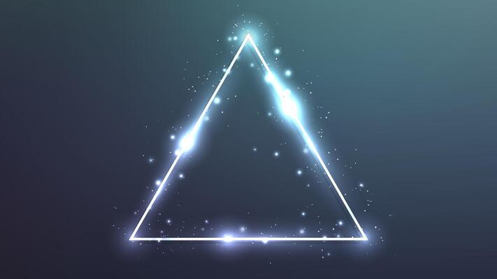 Neon triangle frame with shining effects and sparkles on dark background. Empty glowing techno backdrop. illustration
