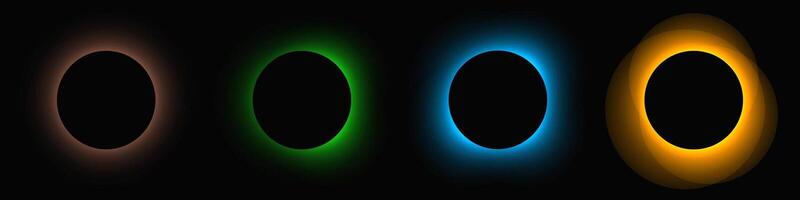 Circle illuminate frame with . Set of four round neon banners isolated on black background. illustration vector