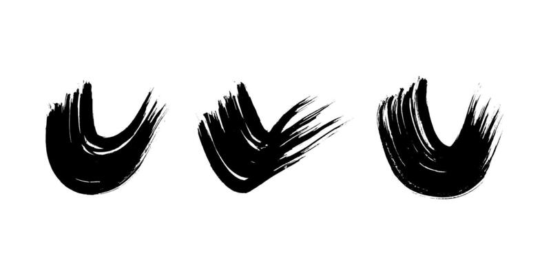 Black grunge semicircular brush strokes. Set of painted wavy ink . Ink spot isolated on white background. illustration