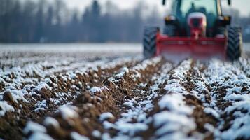 A tractor is plowing a field of snow photo