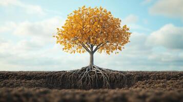 A tree with roots on the ground photo