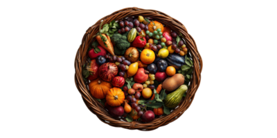 Decorative Basket Filled With Assorted Fruits Isolated on Transparent Background png