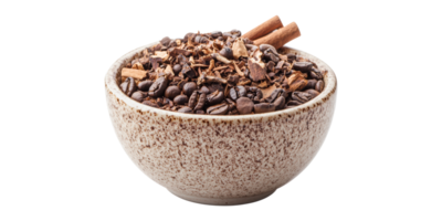 Bowl Of Coffee Beans With Cinnamon Stick Isolated on Transparent Background png