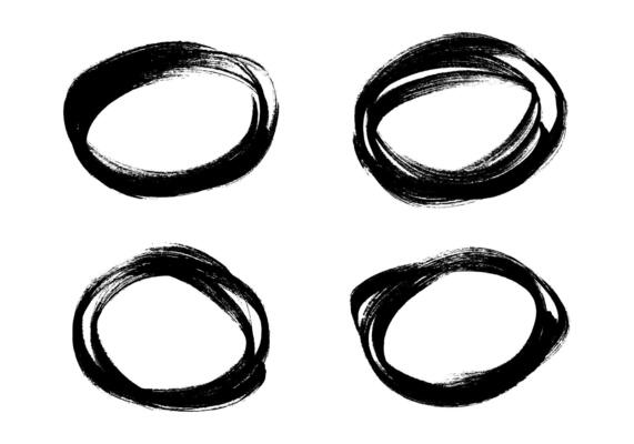 Circle drawn with a black marker. Set of four doodle style various scribble circles. Black hand drawn design elements on white background. illustration