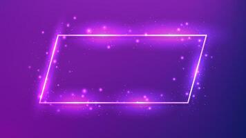 Neon frame with shining effects and sparkles on purple background. Empty glowing techno backdrop. illustration vector