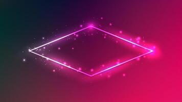 Neon rhomb frame with shining effects and sparkles on dark red background. Empty glowing techno backdrop. illustration vector