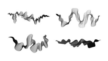 Curved wavy stripes. Set of four abstract dark wave lines on background. illustration vector