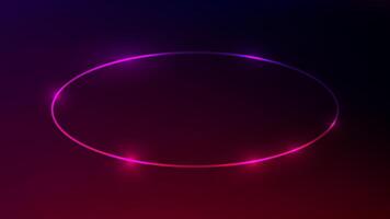 Neon oval frame with shining effects on dark purple . Empty glowing techno backdrop. illustration vector