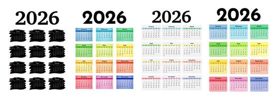 Set of four vertical calendars for 2026 isolated on a white background. Sunday to Monday, business template. illustration vector