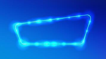 Neon rounded frame with shining effects on blue background. Empty glowing techno backdrop. illustration vector
