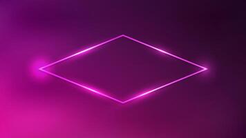 Neon rhomb with shining effects on dark purple background. Empty glowing techno backdrop. vector